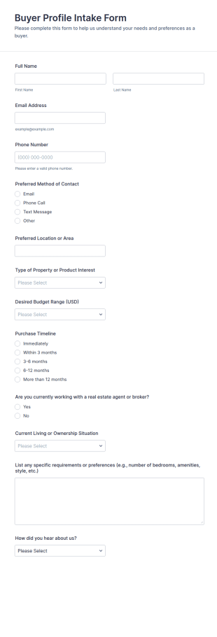 Buyer Profile Intake Form Template