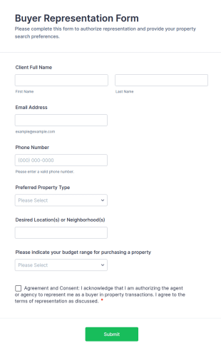 Buyer Representation Form Template