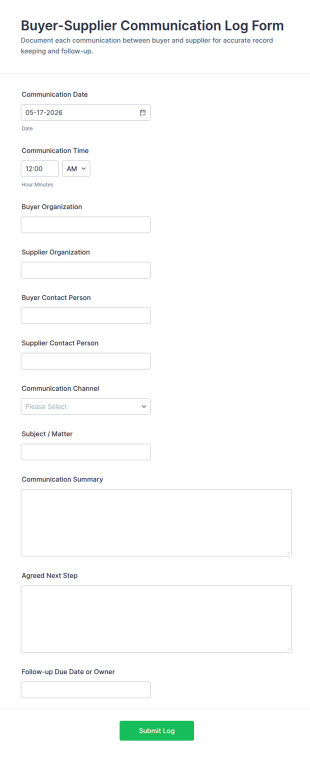 Buyer Supplier Communication Log Form Template
