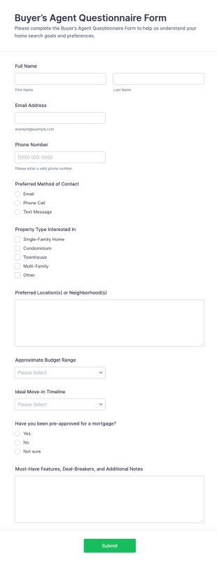 Buyer’s Agent Questionnaire Form Template