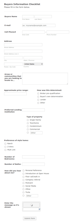 House Buyers Information Checklist Form Template