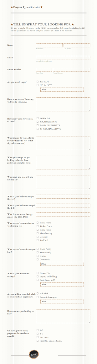 Buyers Questionaire Form Template