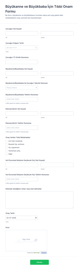 Büyükanne Ve Büyükbaba İçin Tıbbi Onam Form Şablonu