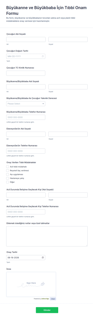 Büyükanne Ve Büyükbaba İçin Tıbbi Onam Form Şablonu
