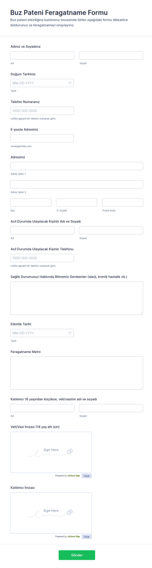Buz Pateni Feragatname Form Şablonu