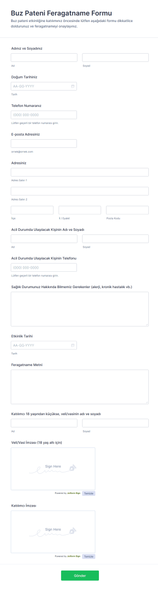 Buz Pateni Feragatname Form Şablonu