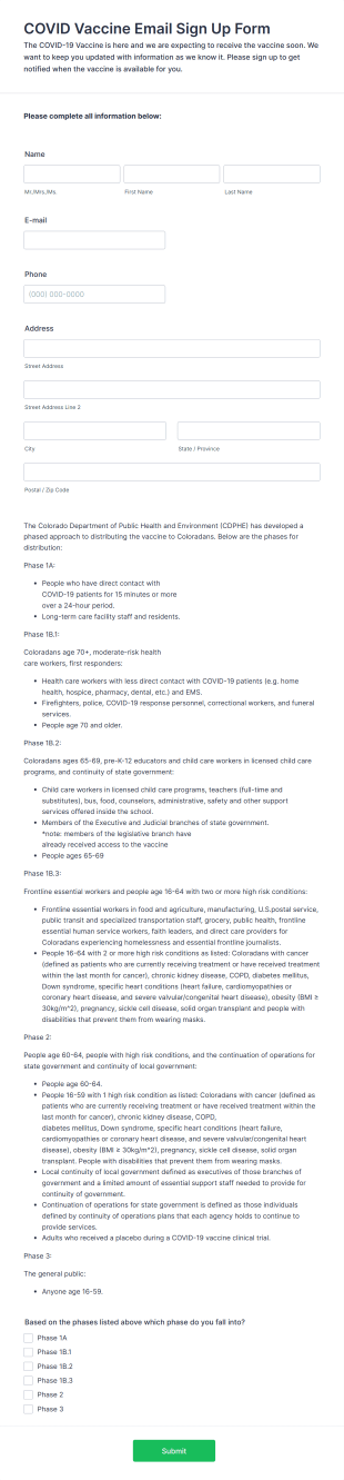 BVD COVID Email Signup Form Template