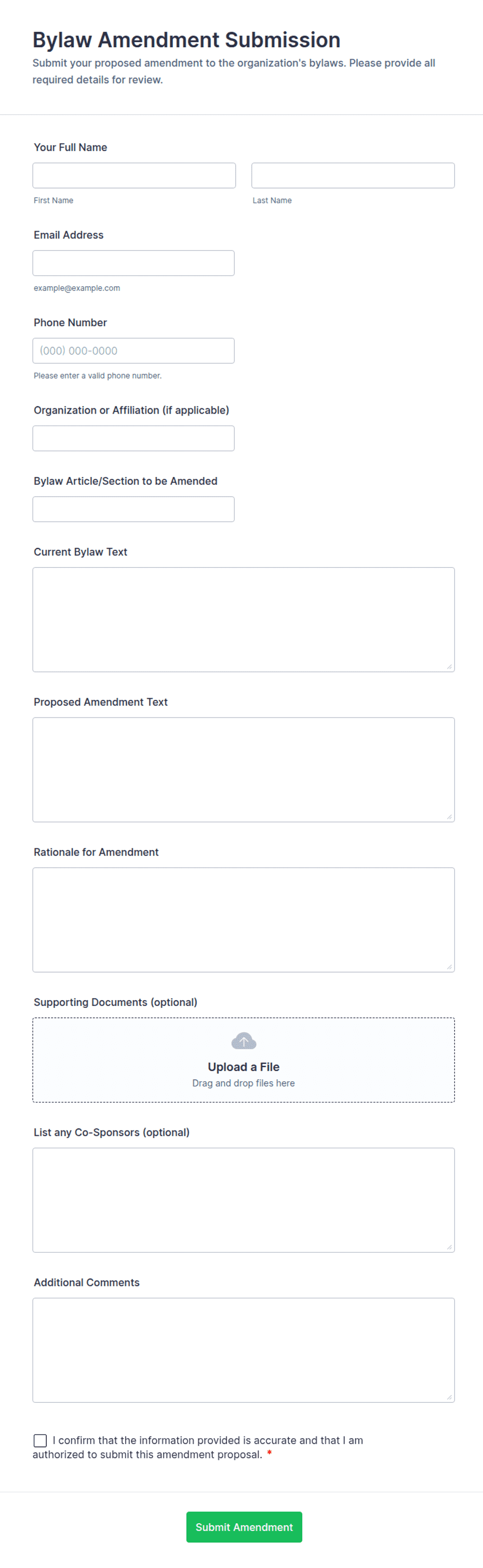 Bylaw Amendment Submission Form Template | Jotform