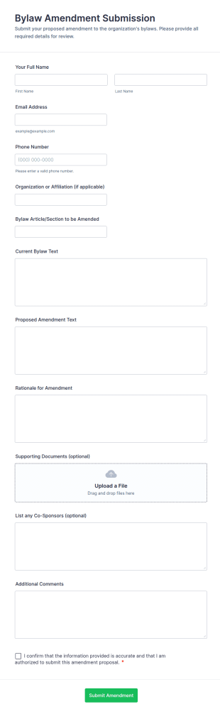 Bylaw Amendment Submission Form Template