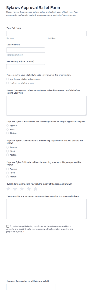Bylaws Approval Ballot Form Template