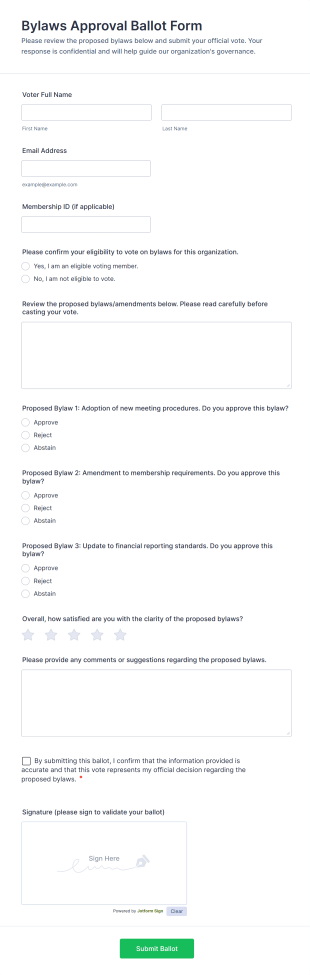 Bylaws Approval Ballot Form Template