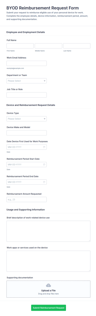 BYOD Reimbursement Request Form Template