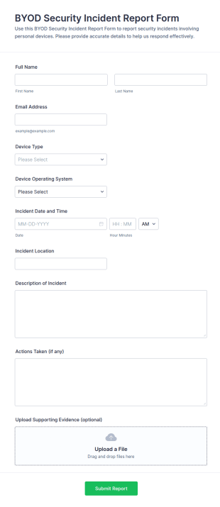 BYOD Security Incident Report Form Template
