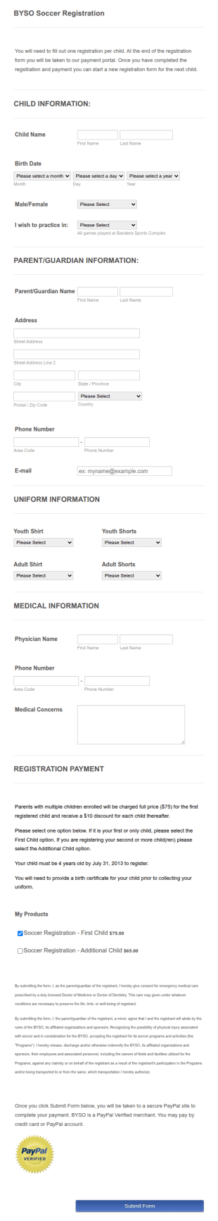 Soccer Registration Form Template