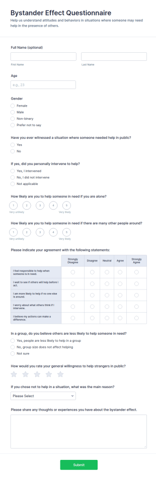 Bystander Effect Questionnaire Form Template