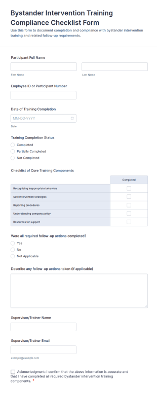 Bystander Intervention Training Compliance Checklist Form Template