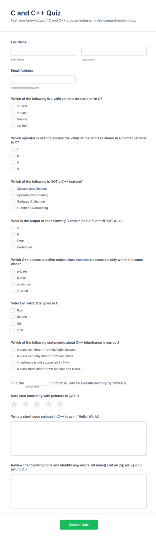 C And C++ Quiz Form Template