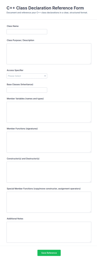 C++ Class Declaration Reference Form Template