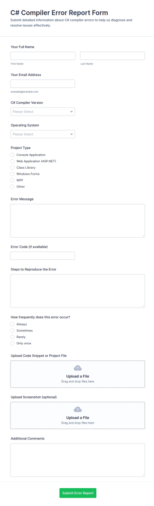 C# Compiler Error Report Form Template