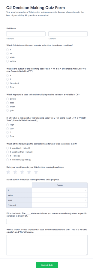 C# Decision Making Quiz Form Template