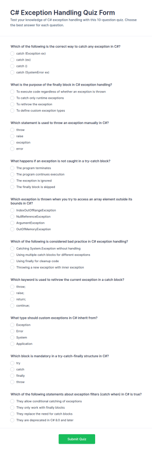 C# Exception Handling Quiz Form Template