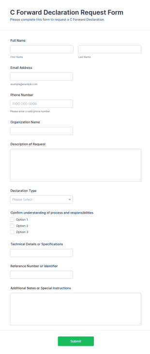 C Forward Declaration Request Form Template