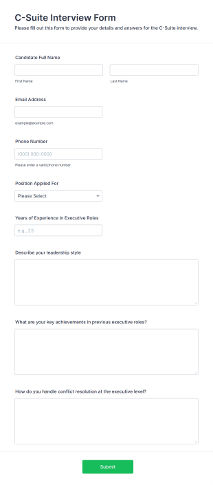 C Suite Interview Form Form Template