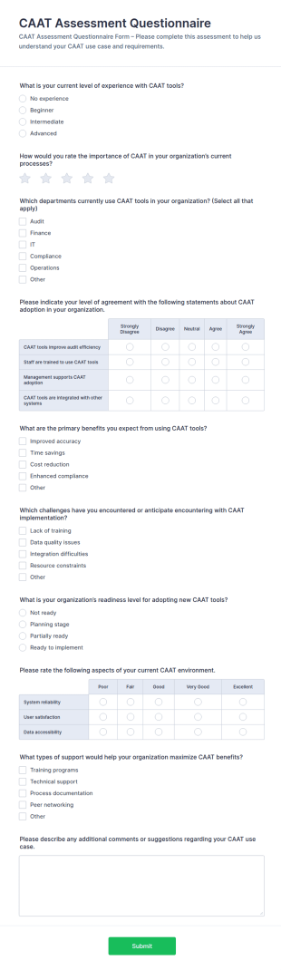 CAAT Assessment Questionnaire Form Template