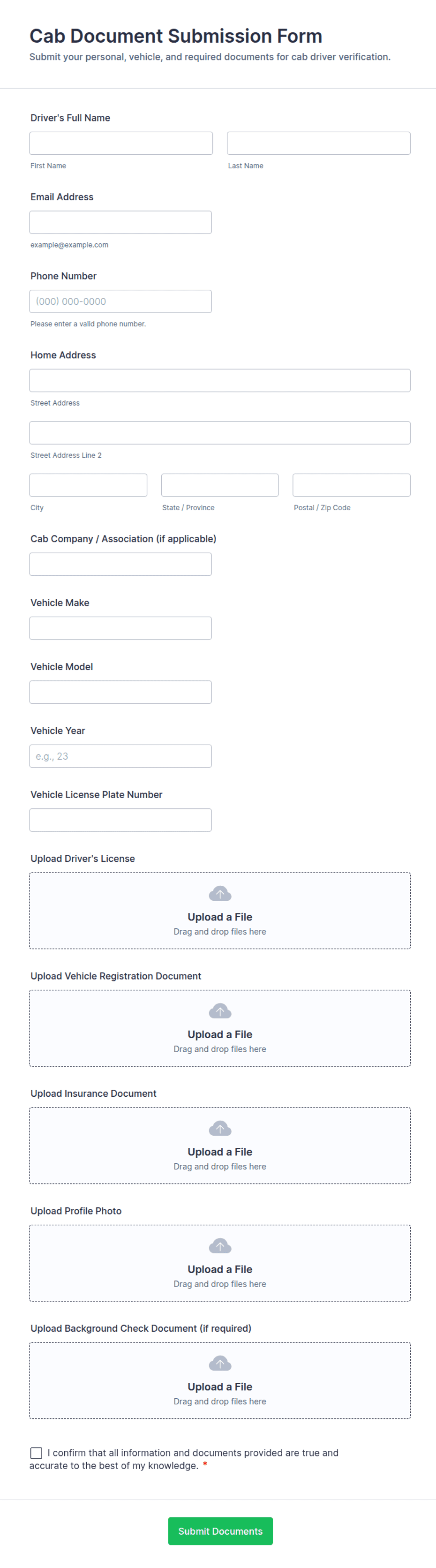 Cab Document Submission Form Template | Jotform