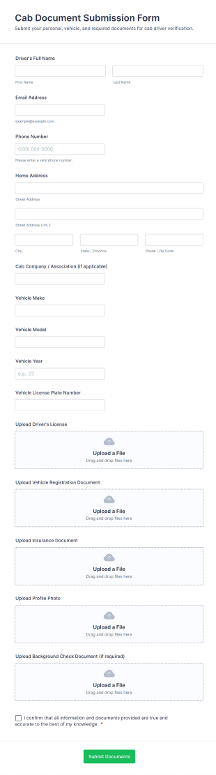 Cab Document Submission Form Template