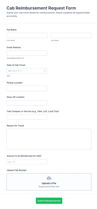 Cab Reimbursement Request Form Template