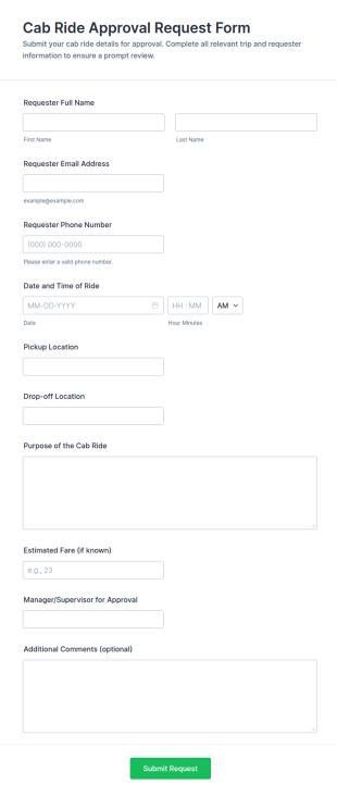 Cab Ride Approval Request Form Template