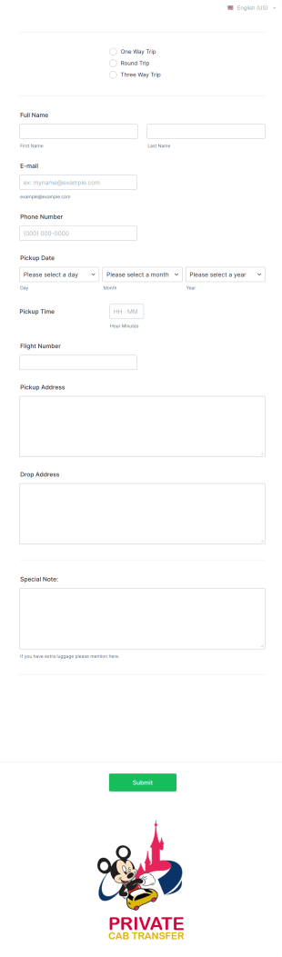 CAB Transfer Reservation Form Template