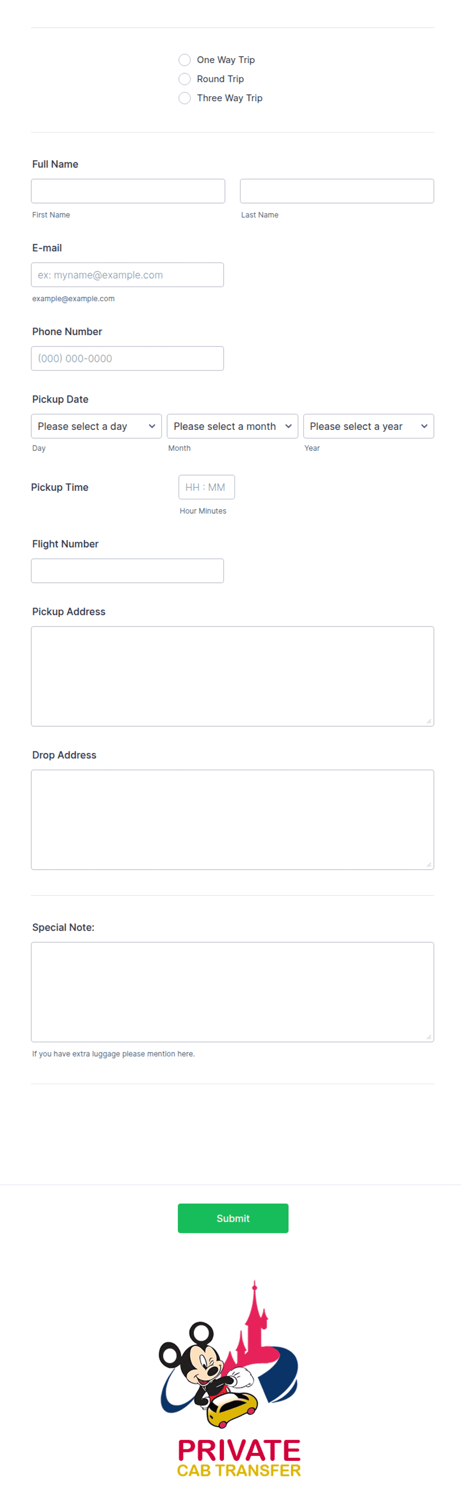Sample Cab Service Form CAB Service Form Template | Jotform