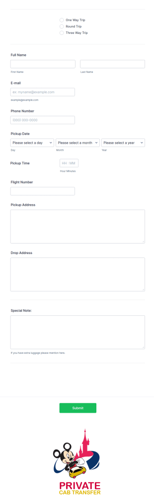 CAB Transfer Reservation Form Template