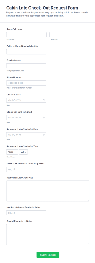 Cabin Late Check Out Request Form Template