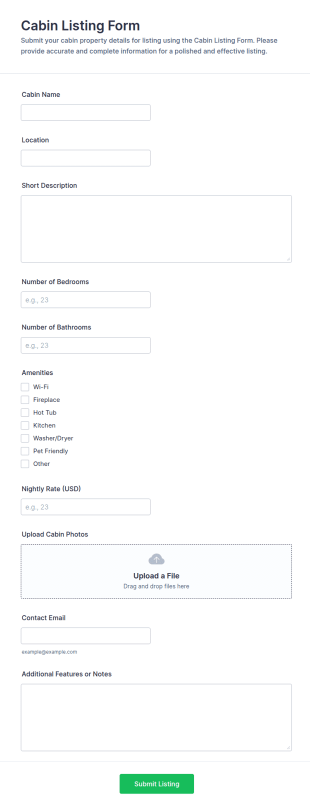 Cabin Listing Form Template