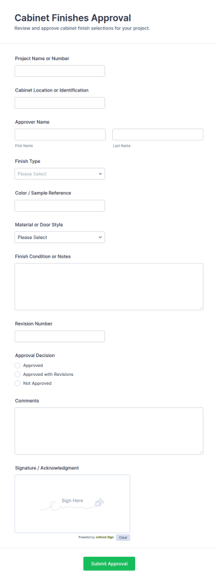 Cabinet Finishes Approval Form Template