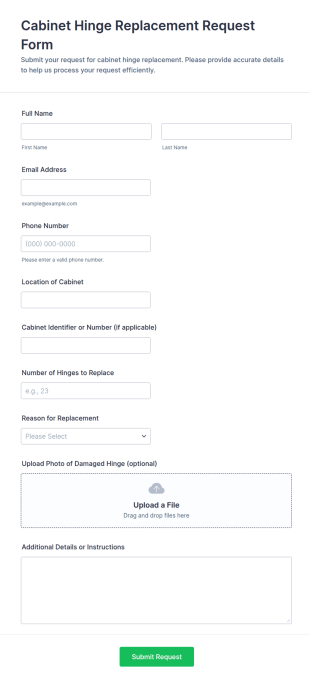 Cabinet Hinge Replacement Request Form Template