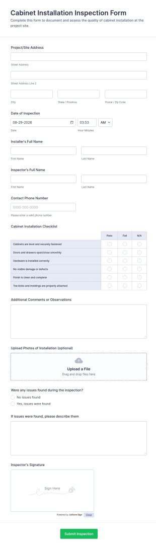 Cabinet Installation Inspection Form Template