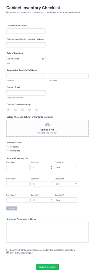 Cabinet Inventory Checklist Form Template