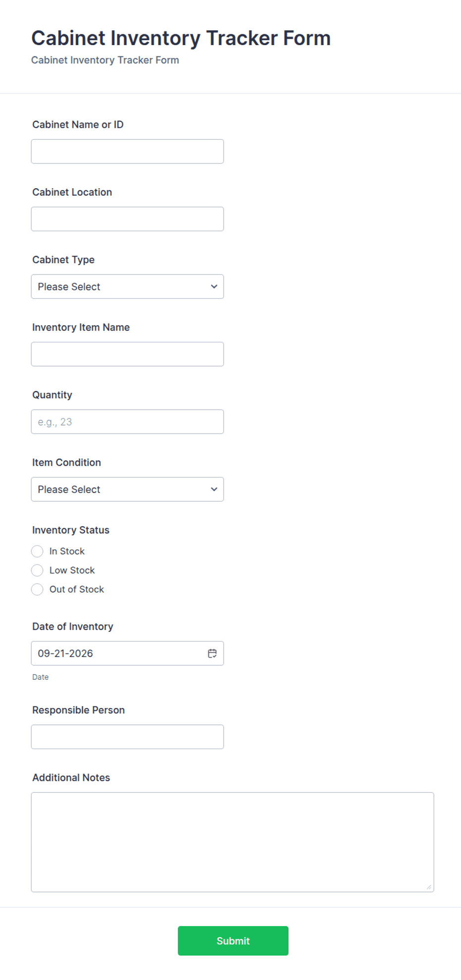 Cabinet Inventory Tracker Form Template | Jotform