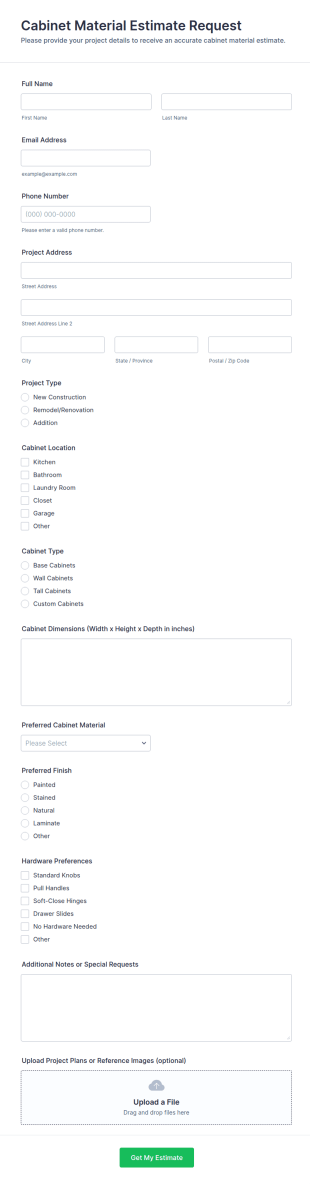 Cabinet Material Estimate Request Form Template