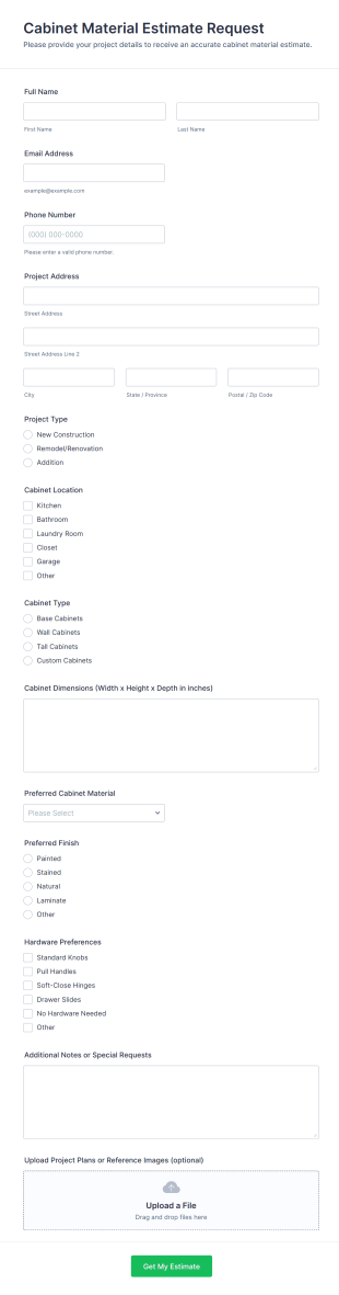 Cabinet Material Estimate Request Form Template