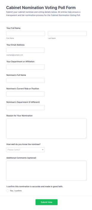 Cabinet Nomination Voting Poll Form Template
