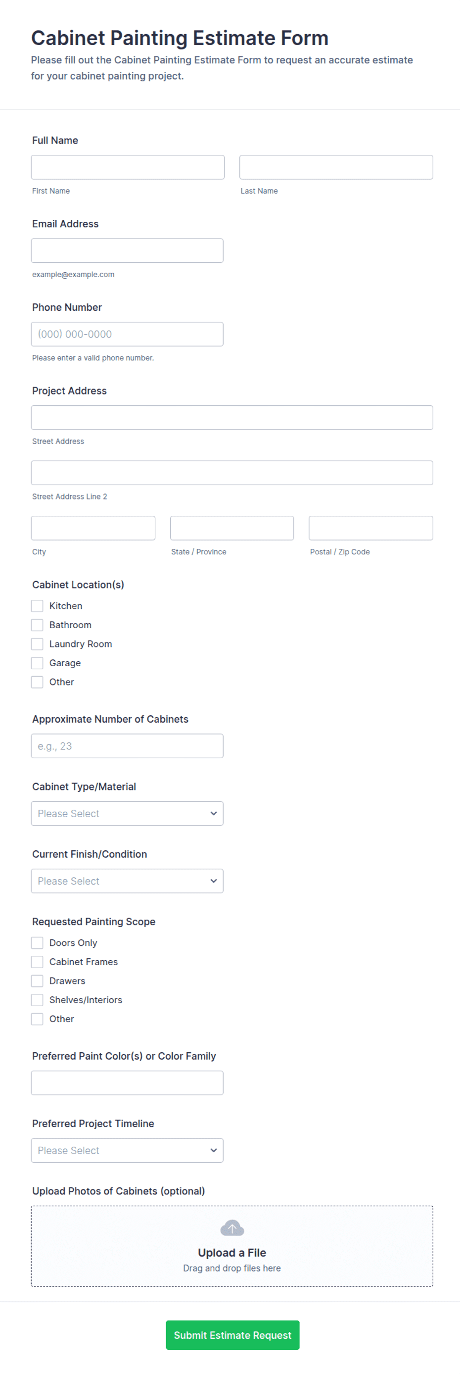 Cabinet Painting Estimate Form Template | Jotform