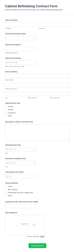 Cabinet Refinishing Contract Form Template