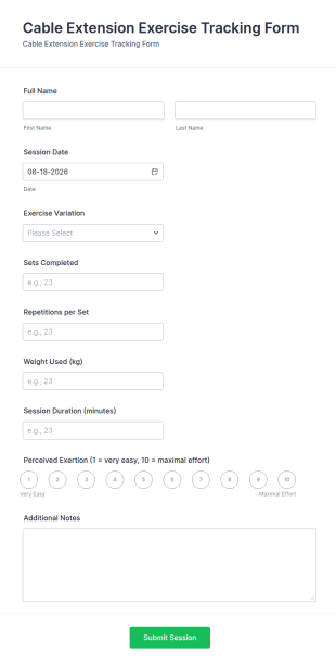 Cable Extension Exercise Tracking Form Template