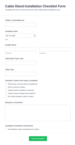 Cable Gland Installation Checklist Form Template
