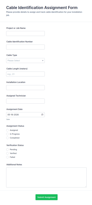 Cable Identification Assignment Form Template